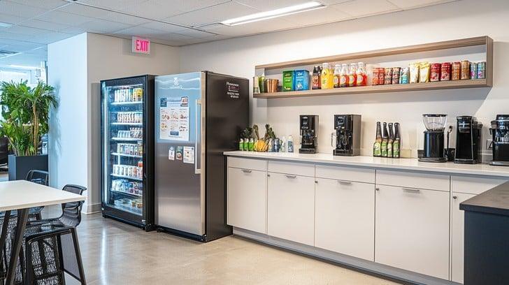 Office break room with vending machines